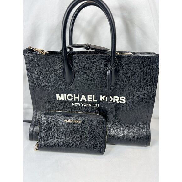 Michael Kors Black Leather Tote with Pouch - Picture 2 of 16
